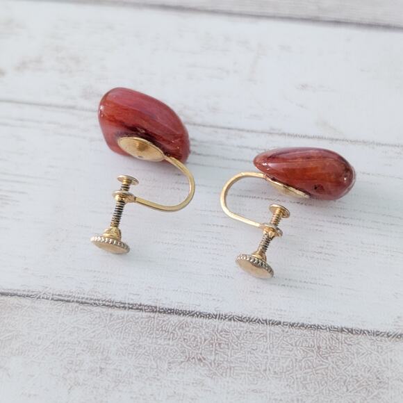 Vintage Screw Back Earrings Dark Orange Unusual 0.75" - Picture 5 of 8